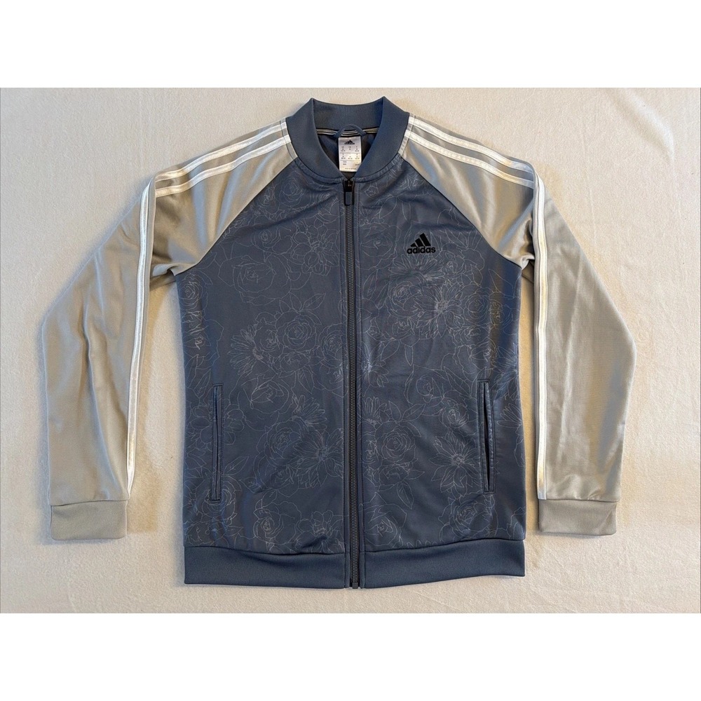 Adidas‎ Womens Blue Floral Track Jacket Full Zip Trefoil Logo Athletic Sz M